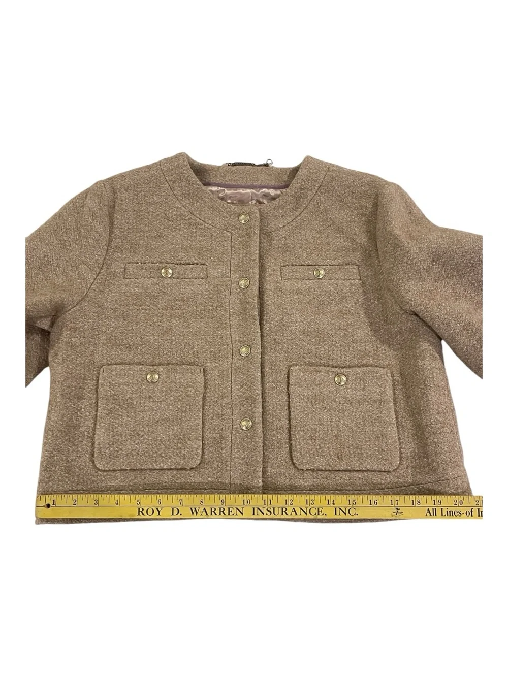 J. Crew Cream Bouclé Collarless Jacket with Gold Buttons